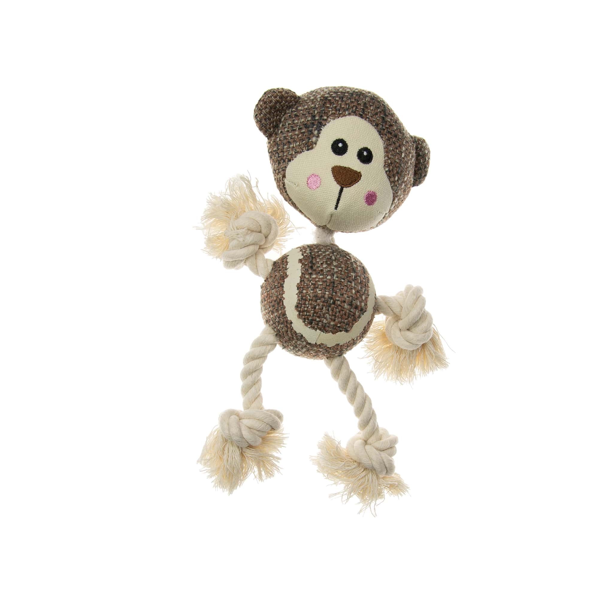 CHENILLE-ROPE AND TENNIS BALL MONKEY W/SQUEAKER