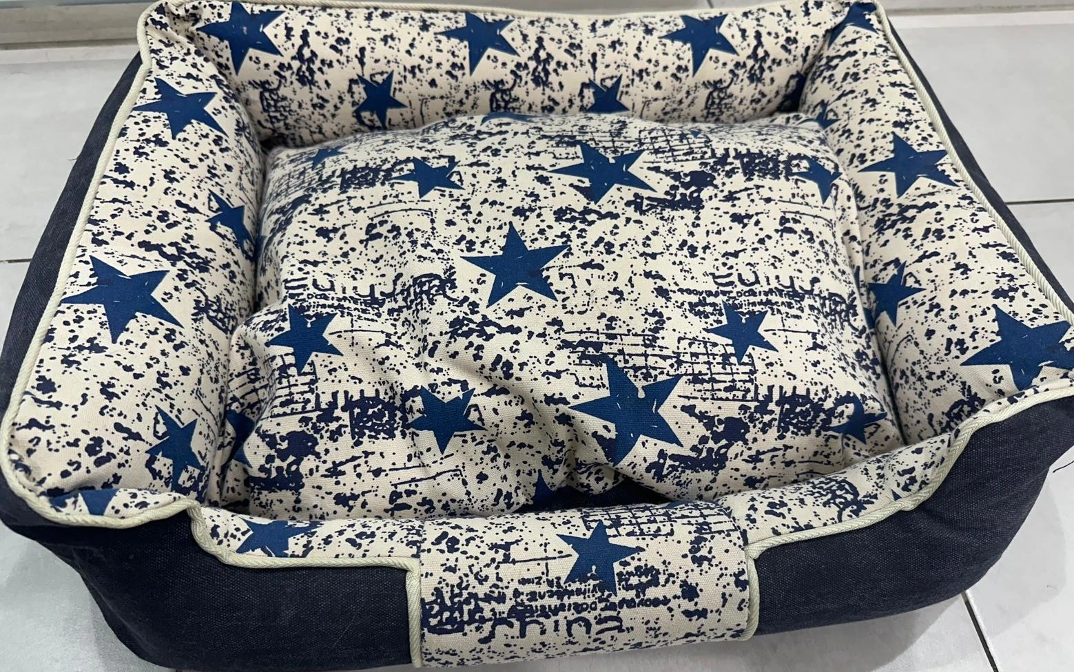 Pet Bed - Stars Washable Dog Bed - Blue, Medium
