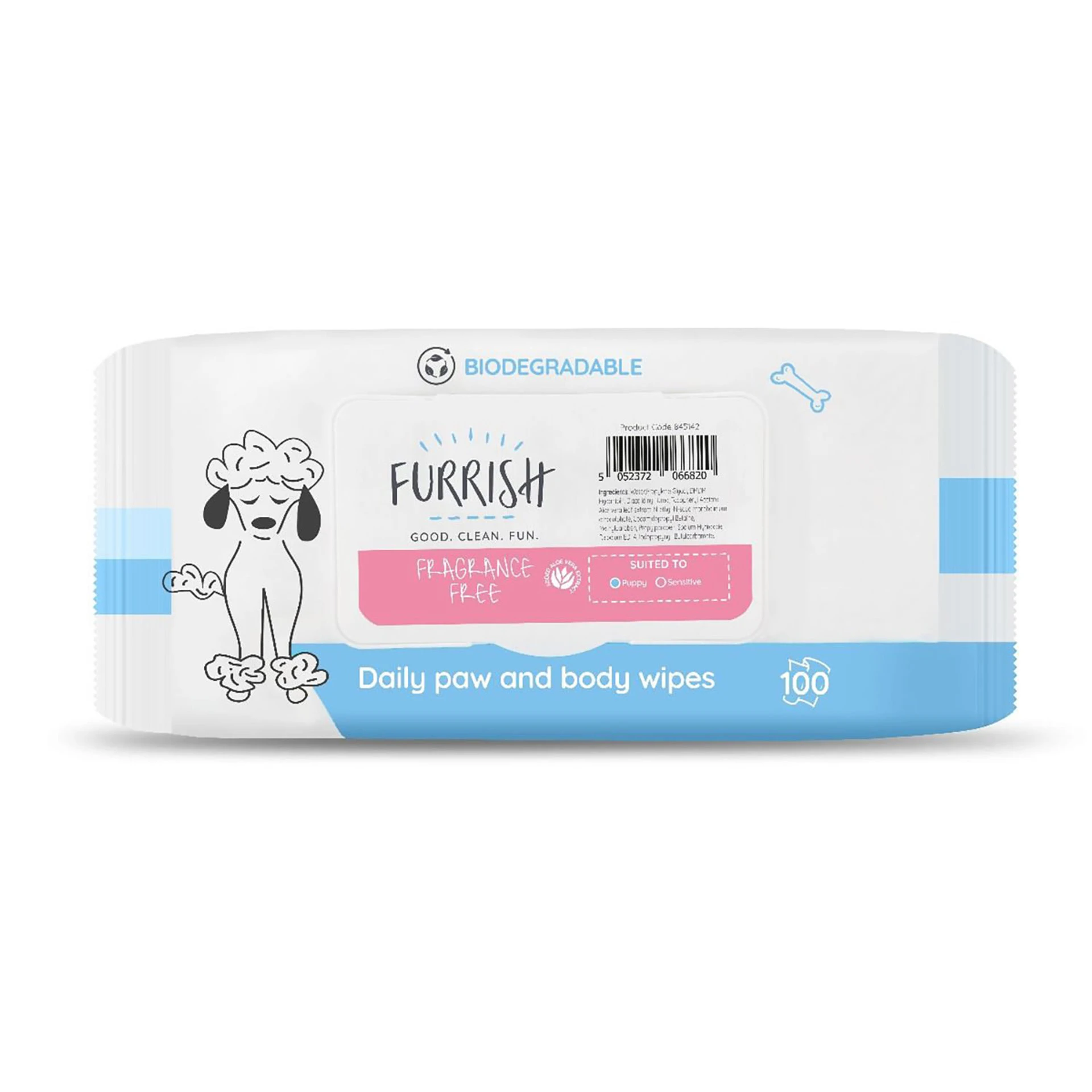Furrish Daily Paw & Body Wipes Fragrance Free (pack of 100)