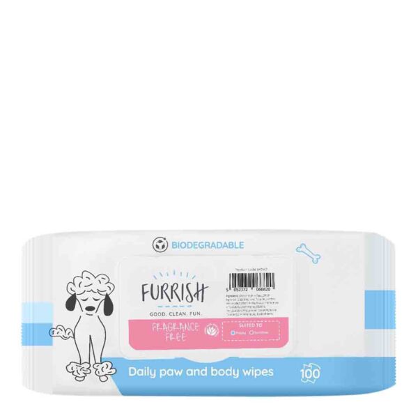 Furrish Dog Daily Fragrance Free Paw & Body Wipes, 100 Pack